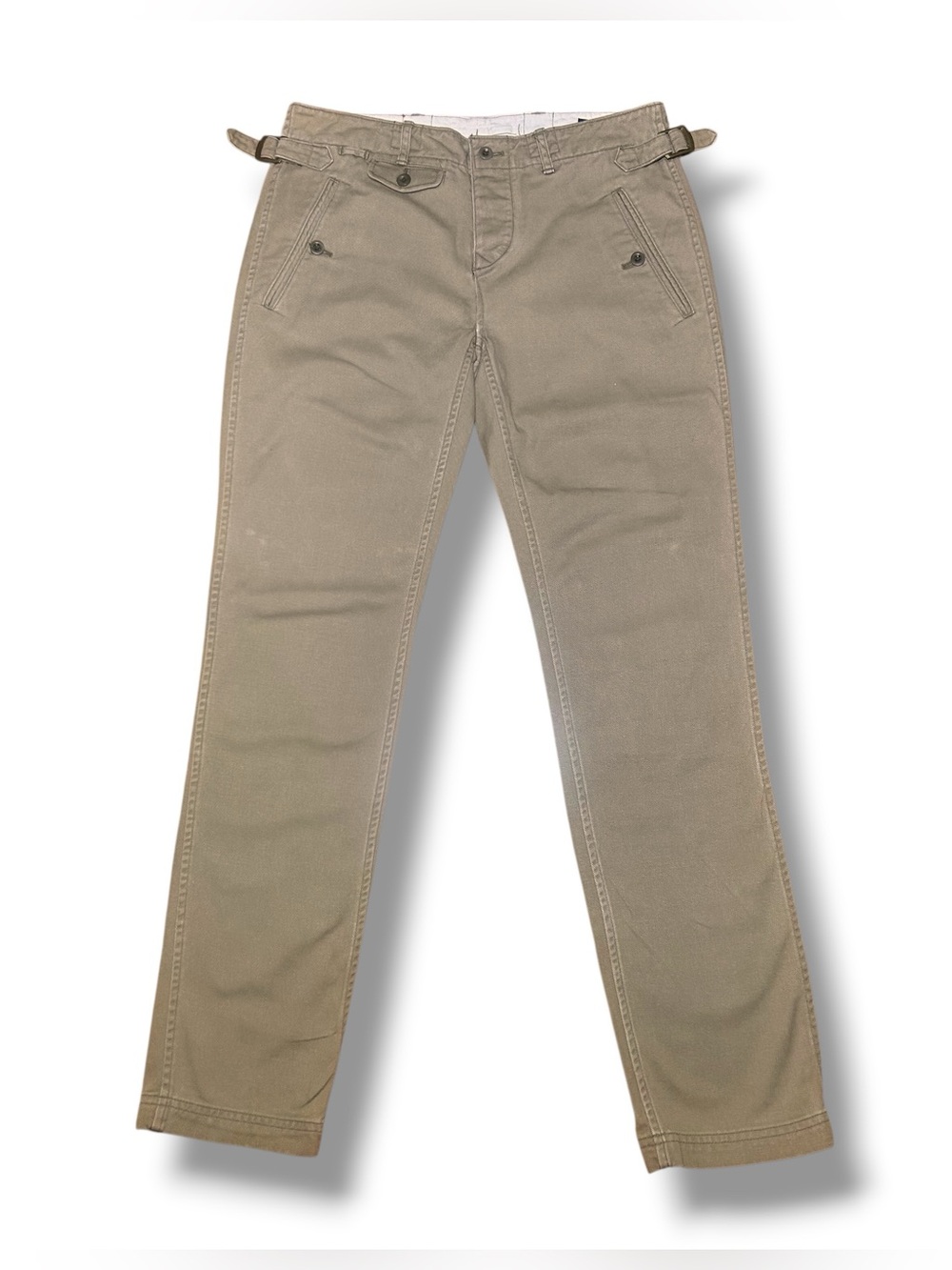 Ralph Lauren Womens Chino Pants Size 2 Tan Khaki Button Fly Side Buckle Cotton